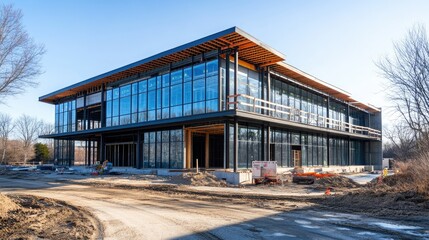 Obraz premium Modern Glass Office Building Under Construction