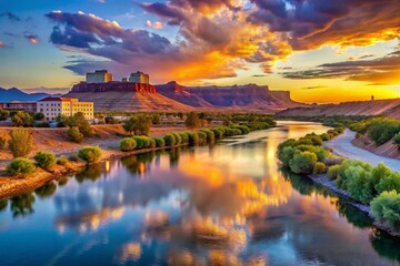 Stunning Colorado River Sunset Landscape at Laughlin, Nevada Casino Resort