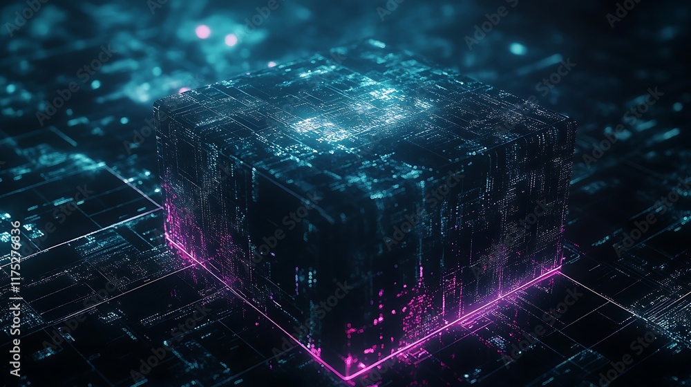 Poster glowing digital cube data structure abstract