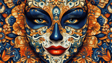 Intricate Floral Face Art with Vivid Colors and Detailed Patterns