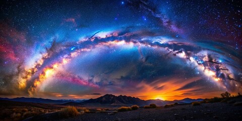 Naklejka premium Stunning Night Sky Long Exposure Photography: Starry Galaxy Landscape