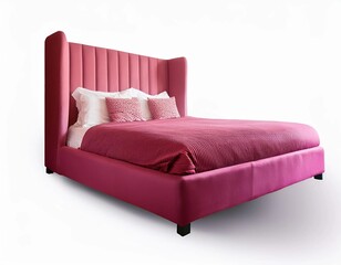 bed with pillows on white background 