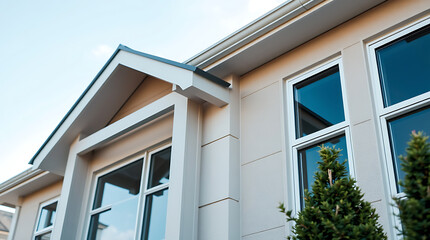 Fototapeta premium Modern Home Exterior with White Trim and Windows