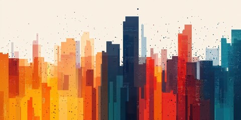 Obraz premium Business Growth Tech driven concept. Abstract city skyline in vibrant colors.