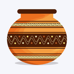 A traditional Indian clay pot with intricate patterns and designs