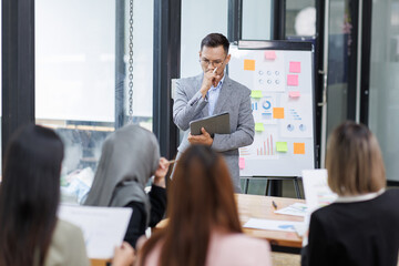 Whiteboard, woman and brainstorm in boardroom, idea and strategy for planning in office. Management, project or vision for business and startup, communication or explain or feedback for female person
