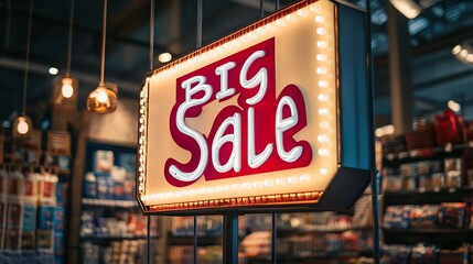 Illuminated Big Sale Sign In Store Setting