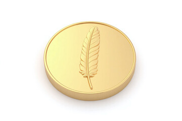 small circular object like coin or medallion embossed feather design