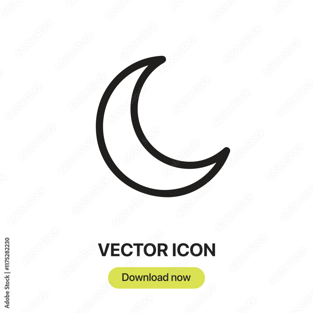 Poster Crescent Moon icon vector. Linear-style sign for mobile concept and web design. Crescent Moon symbol illustration. Pixel vector graphics - Vector.	