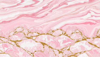 Ein elegantes Muster aus rosa Marmor mit goldenen Rissen, das an eine luxuriöse Steinstruktur erinnert. Perfekt für Hintergründe, Design oder Dekoration. Generative KI.