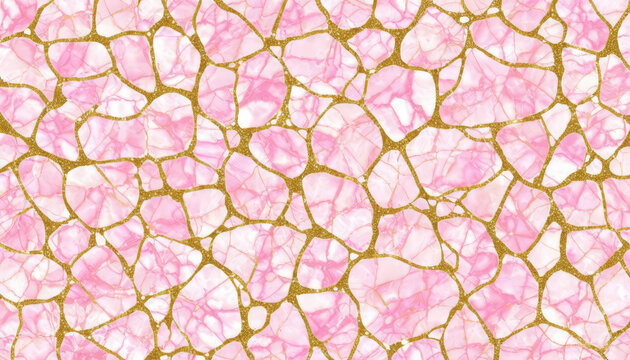 Ein elegantes Muster aus rosa Marmor mit goldenen Rissen, das an eine luxuriöse Steinstruktur erinnert. Perfekt für Hintergründe, Design oder Dekoration. Generative KI.