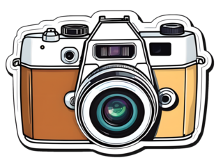 Anime Vintage Sticker: Retro Camera Design with Anime Style Contours and Vectors on White Background