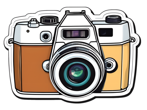 Anime Vintage Sticker: Retro Camera Design with Anime Style Contours and Vectors on White Background