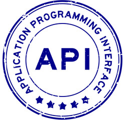 Grunge blue API Application programming interface  word round rubber seal stamp on white background