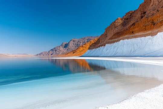 A mirage appearing in the distance, with the illusion of water shimmering under the intense desert heat