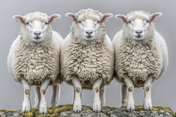 Obraz premium In the backdrop of majestic nature, fog, and Icelandic moss, sheep graze