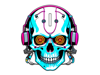Cyberpunk Skull Sticker: Implants & Neon Wiring
