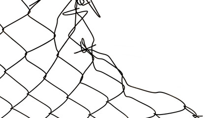 The texture of the metal mesh on a white background. Torn steel, metal mesh with holes