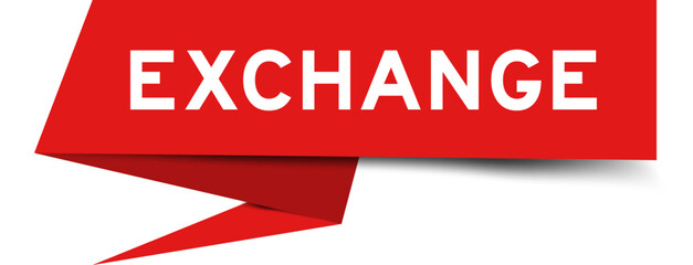 Red color speech banner with word exchange on white background