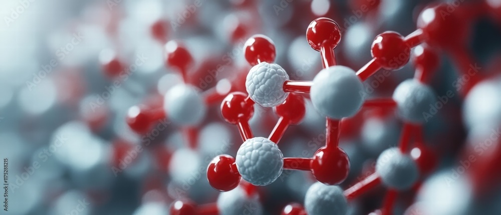 Aufkleber detailed close-up 3d rendering of molecular structure featuring red and white atoms and high-resolut