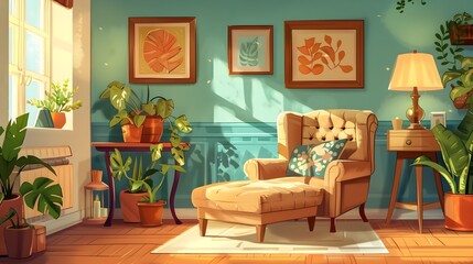 Cozy and Stylish Living Room with Vibrant Floral Art Decor