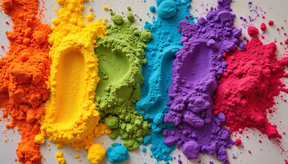 Colorful powdered pigments arranged in vibrant stripes