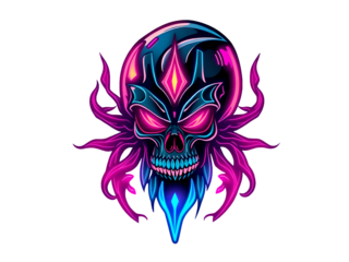 Stunning Glowing Cyberpunk Tattoo Design: Unveiling the Futuristic Artistry of Contour Vector Illustrations on a Sleek White Background