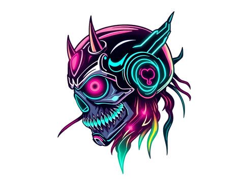 Stunning Cyberpunk Tattoo Design: Glowing Sticker Art on White Background