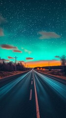 Fototapeta premium Starry Night Highway A Serene Road Under a Celestial Canvas