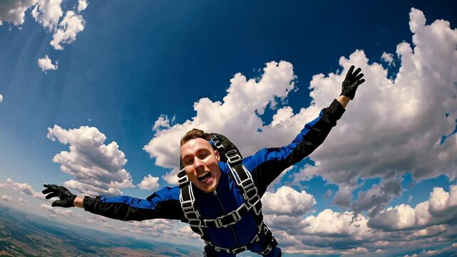 Adrenaline-Pumping Freefall with Sunlit Horizon