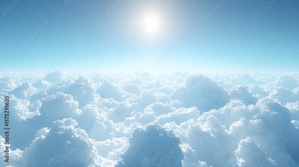 Poster Above the clouds, sun shining bright, serene sky.