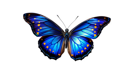 Obraz premium A vibrant blue butterfly with intricate wing patterns, isolated on transparent background