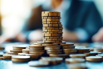 Stacked Coins Representing Financial Growth and Investment Strategy in Business Environment with Blurred Background