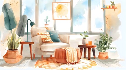 Cozy and Inviting Modern Living Room with Natural Lighting and Minimalist Decor