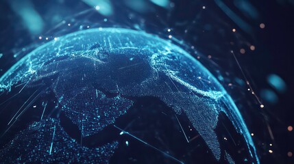 Futuristic digital globe with glowing lines representing global network connections.