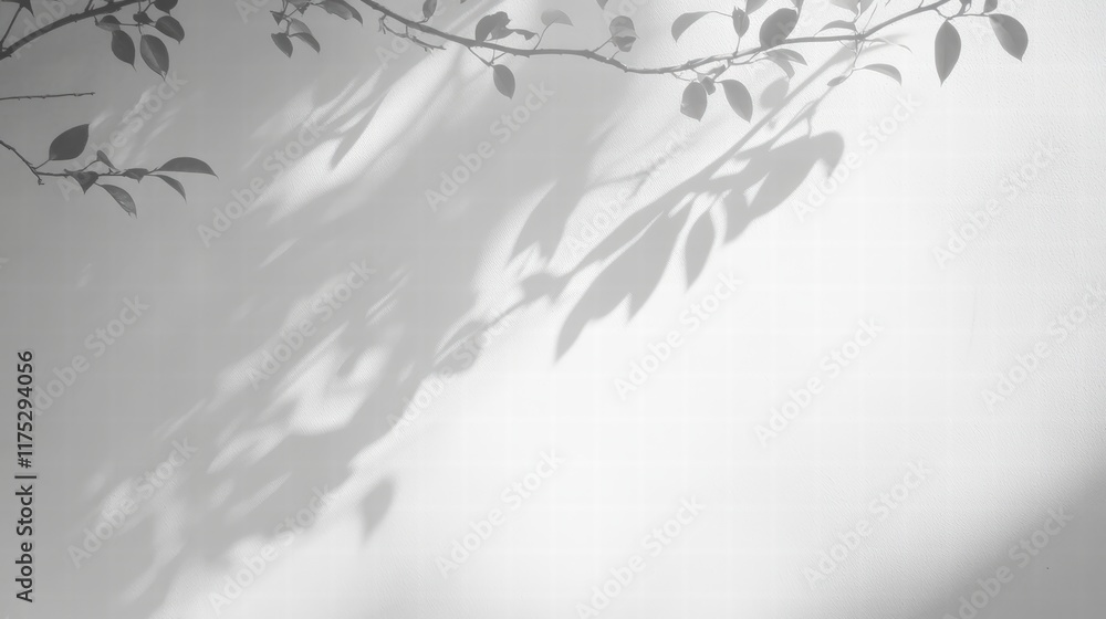 Poster abstract background with shadows of delicate leaves on a white surface creating a serene and calm at