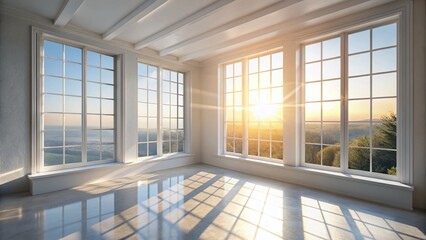 Obraz premium Sunlit Modern Interior: Large Window in Bright White Room Home Decor