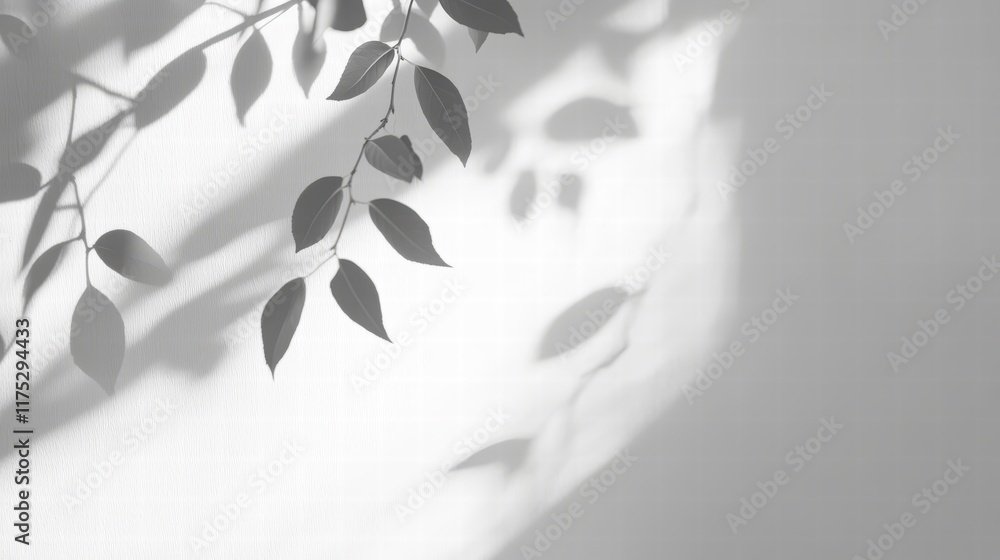 Poster abstract background with shadows of leaves on white surface creating elegant and minimalist visual a