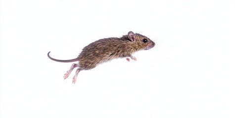 Close-up of a plain house mouse (Mus Musculus) facing the camera with its tail up. It is an isolated cutout against a transparent background