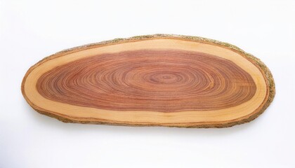 Obraz premium Natural Wood Slice: Oval Wooden Cross Section on White Background