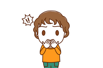 （上半身正面）信じられないシーンを見てしまいショックで真っ青になる白人少年