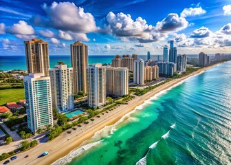 Naklejka premium Sunny Isles Beach Miami Florida Luxury Condo Oceanfront Resort Aerial View