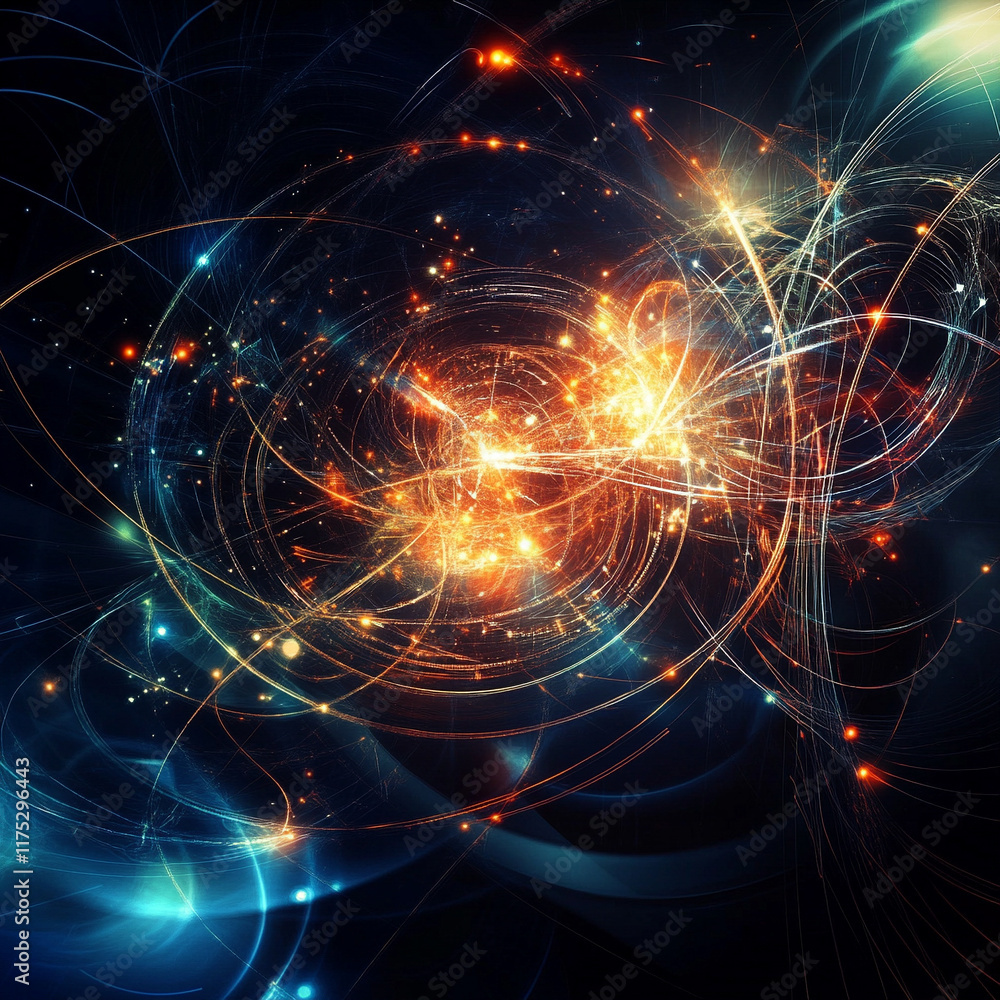 Poster dynamic energy flow visualization abstract art digital illustration dark environment close-up viewpo