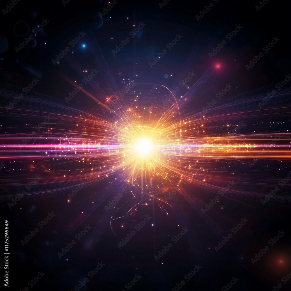 Poster dynamic light burst in a cosmic space setting abstract visual art futuristic environment close-up pe