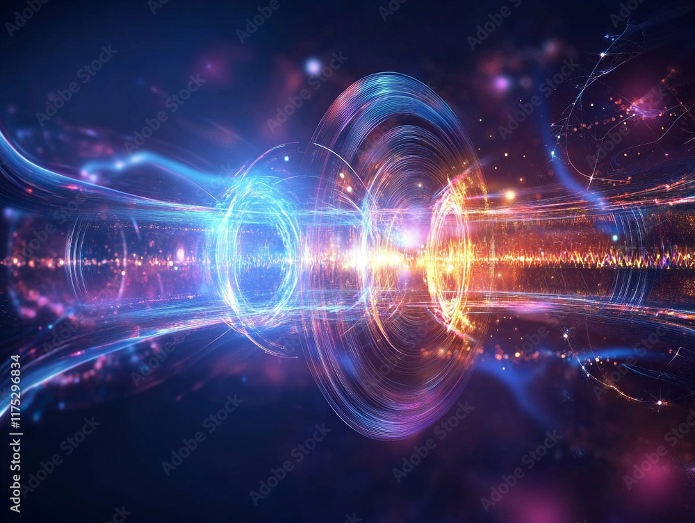 Poster dynamic energy waves abstract digital space visual art bright colorful environment futuristic viewpo
