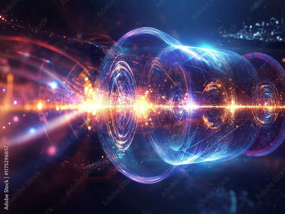 Poster illuminating sound waves digital realm abstract visualization futuristic environment close-up view c