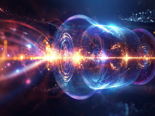 Fototapeta premium Illuminating sound waves digital realm abstract visualization futuristic environment close-up view concept of sound visualization for technology enthusiasts