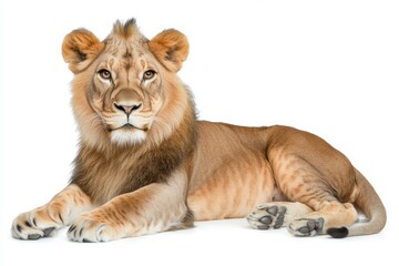 Obraz premium The Transparent Lion, king of the jungle, sits on the ground. Transparent Background