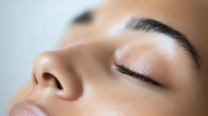 Fototapeta premium calming moment of radiant skin with closed eyes, showcasing natural beauty and tranquility. soft focus highlights smooth texture and serene expression