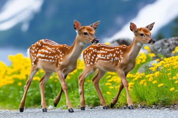 Obraz premium A spotted deer with a cute appearance on a verdant meadow inside a national park